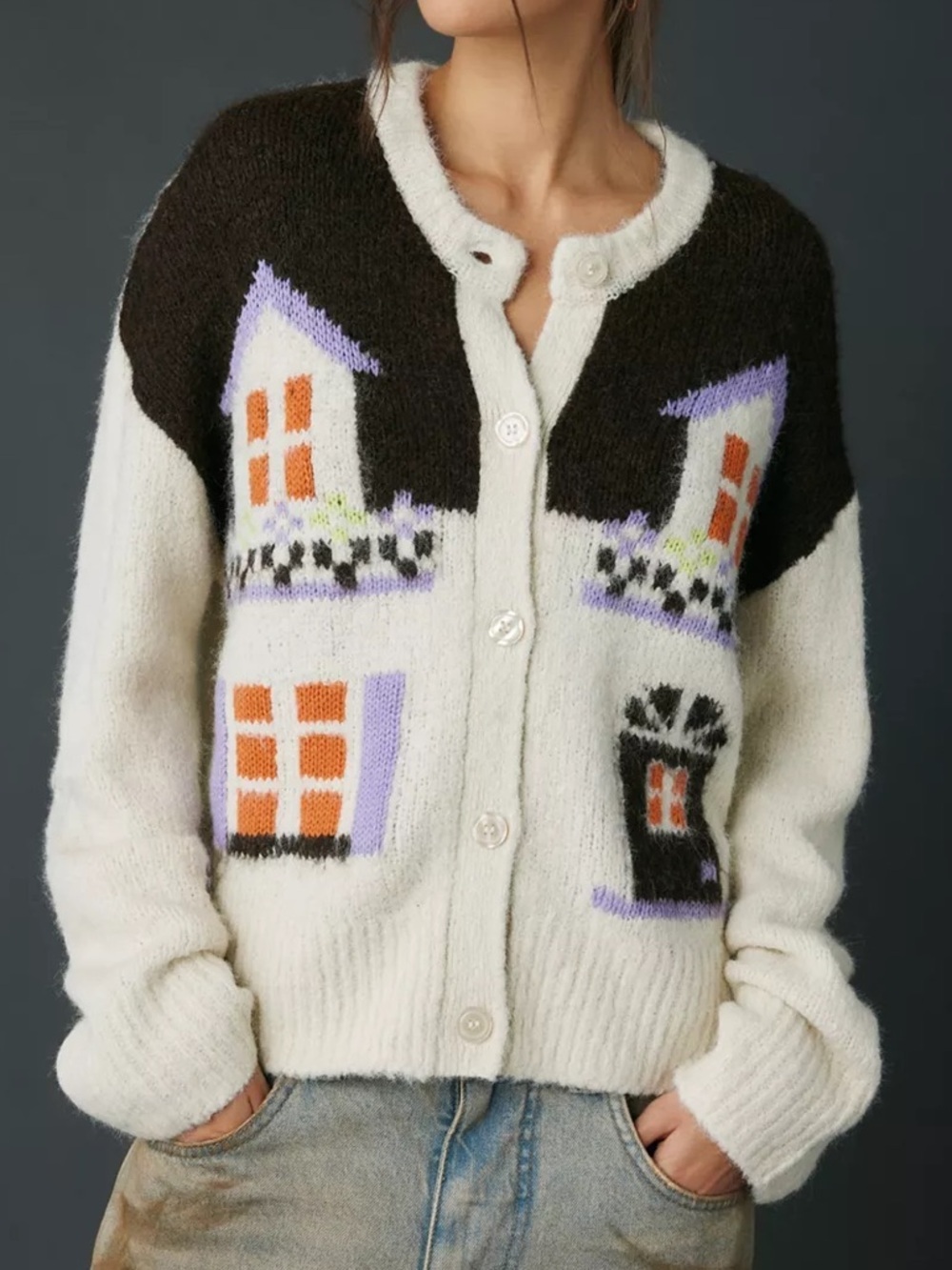 NWOT BDG Becca Cottage Printed Brushed Knit Oversized Cardigan Size Medium